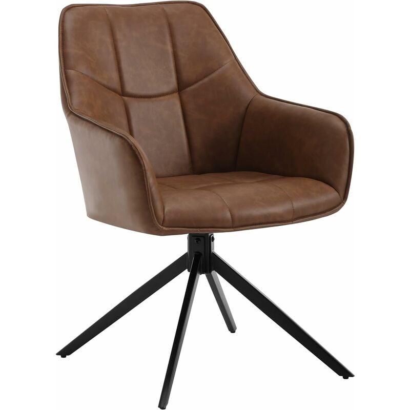 Chaise de Salle à Manger Pivotante 360°en Similicuir + Métal, 45 x 41 x 86cm, Chaise de Cuisine avec Dossier, Marron Clair - Woltu
