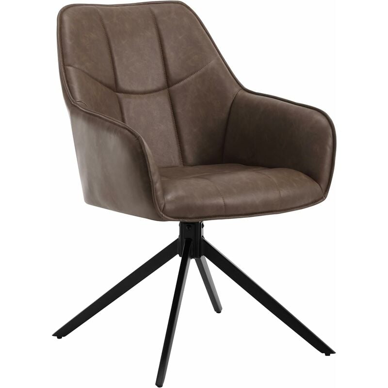 Chaise de Salle à Manger Pivotante 360°en Similicuir + Métal, 45 x 41 x 86cm, Chaise de Cuisine avec Dossier, Marron - Woltu