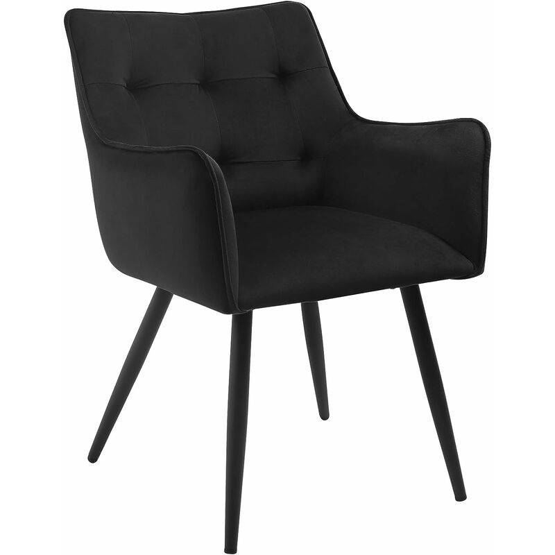 Woltu - Chaise de Salle à Manger Scandinave, Fauteuil Rembourrée en Velours, Pieds en Métal, Noir