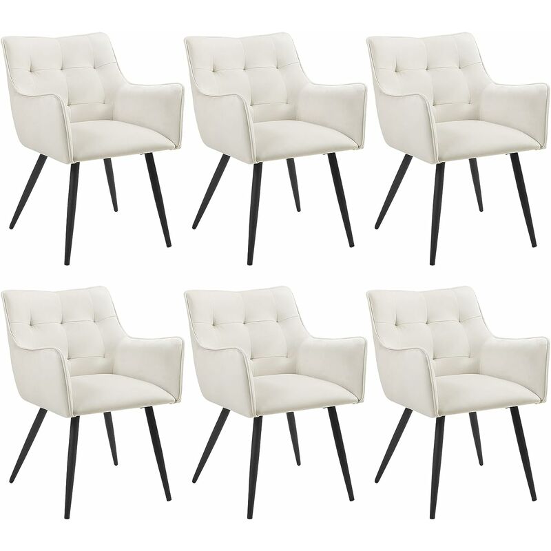 Lot de 6 Chaises de Salle à Manger Scandinave WOLTU, Fauteuil Rembourrée en Velours, Pieds en Métal, Crème