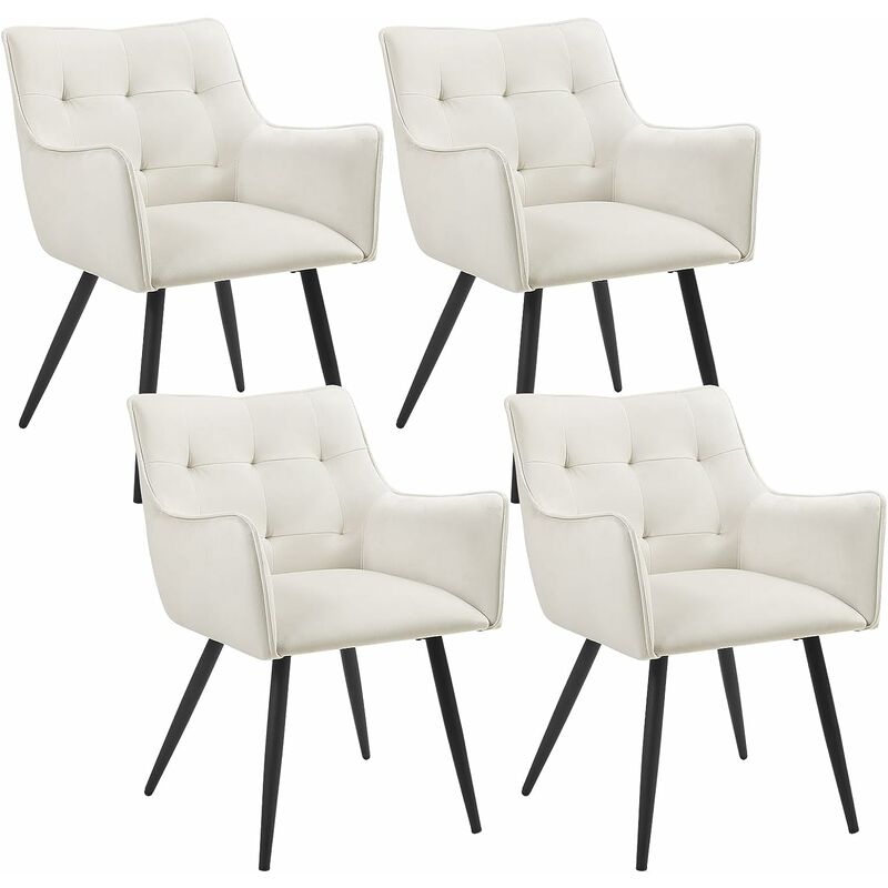 Lot de 4 Chaises de Salle à Manger Scandinave WOLTU, Fauteuil Rembourrée en Velours, Pieds en Métal, Crème