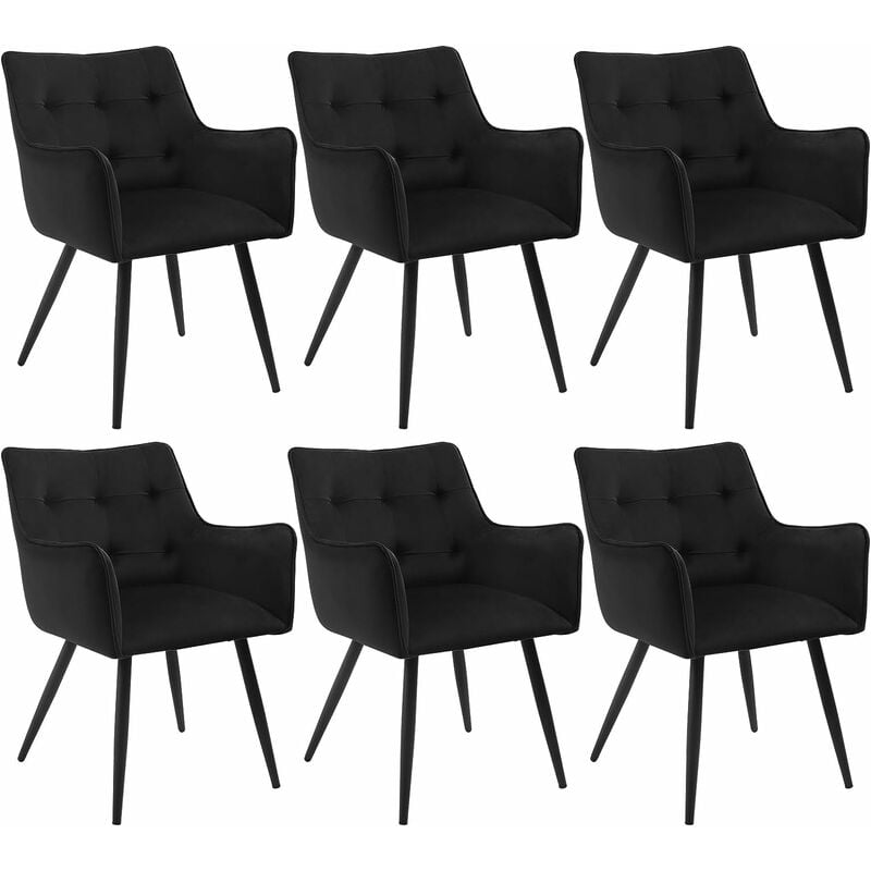 Woltu - Lot de 6 Chaises de Salle à Manger Scandinave Fauteuil Rembourrée en Velours, Pieds en Métal, Noir
