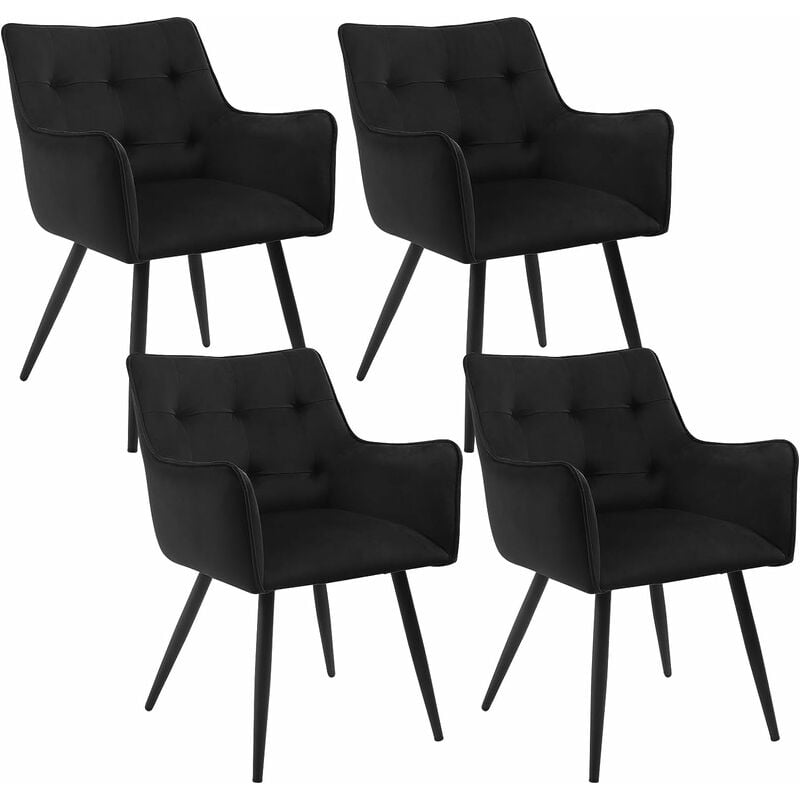 Woltu - Lot de 4 Chaises de Salle à Manger Scandinave Fauteuil Rembourrée en Velours, Pieds en Métal, Noir