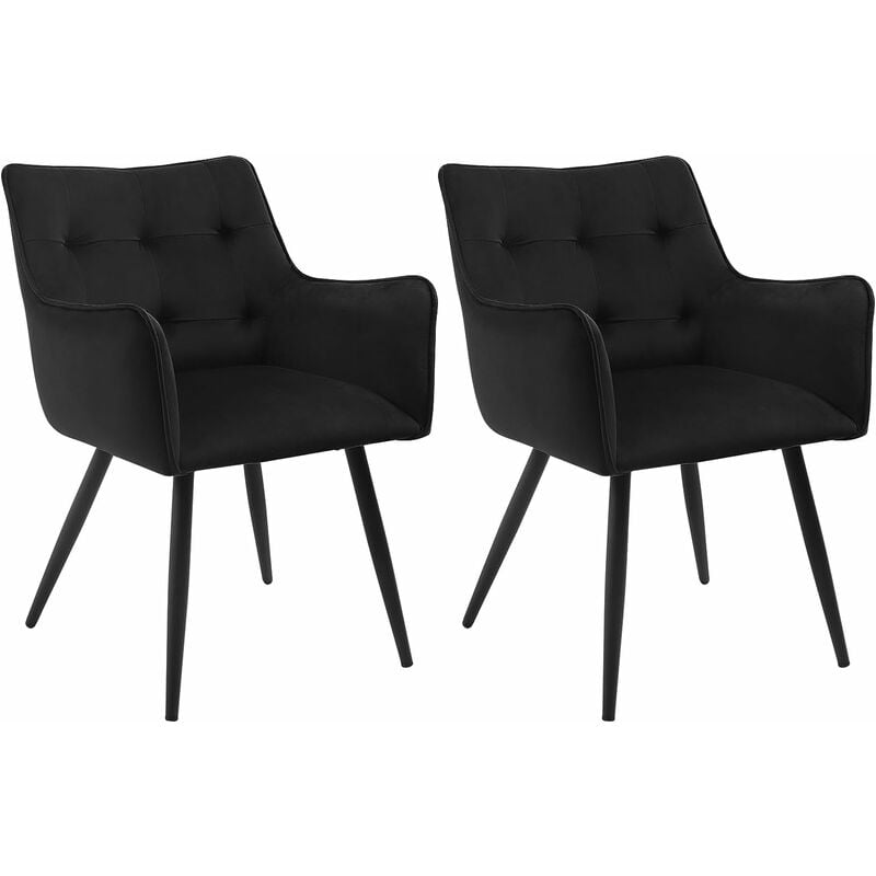 Lot de 2 Chaises de Salle à Manger Scandinave Woltu Fauteuil Rembourrée en Velours, Pieds en Métal, Noir