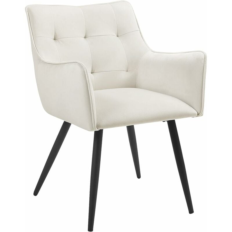 Woltu - Chaise de Salle à Manger Scandinave, Fauteuil Rembourrée en Velours, Pieds en Métal, Crème