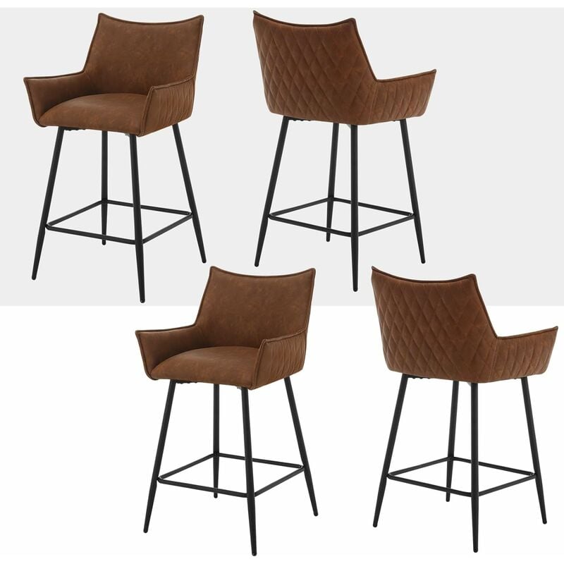 Woltu - Lot de 4 Tabourets de Bar, Tabouret Bistro Rembourré, Chaise Haute en Similicuir, Pieds en Métal, Marron