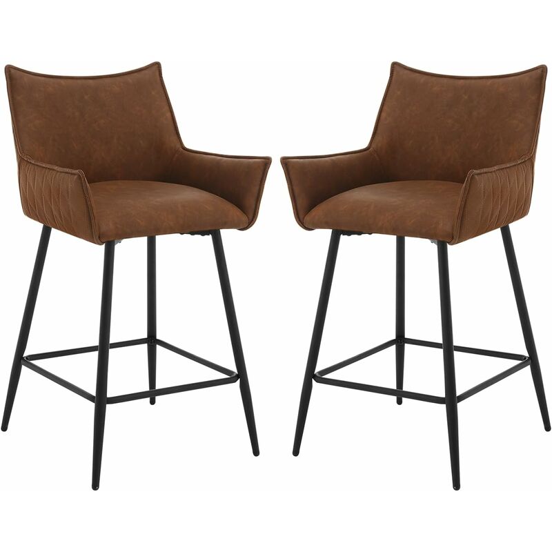 Woltu - Lot de 2 Tabourets de Bar, Tabouret Bistro Rembourré, Chaise Haute en Similicuir, Pieds en Métal, Marron