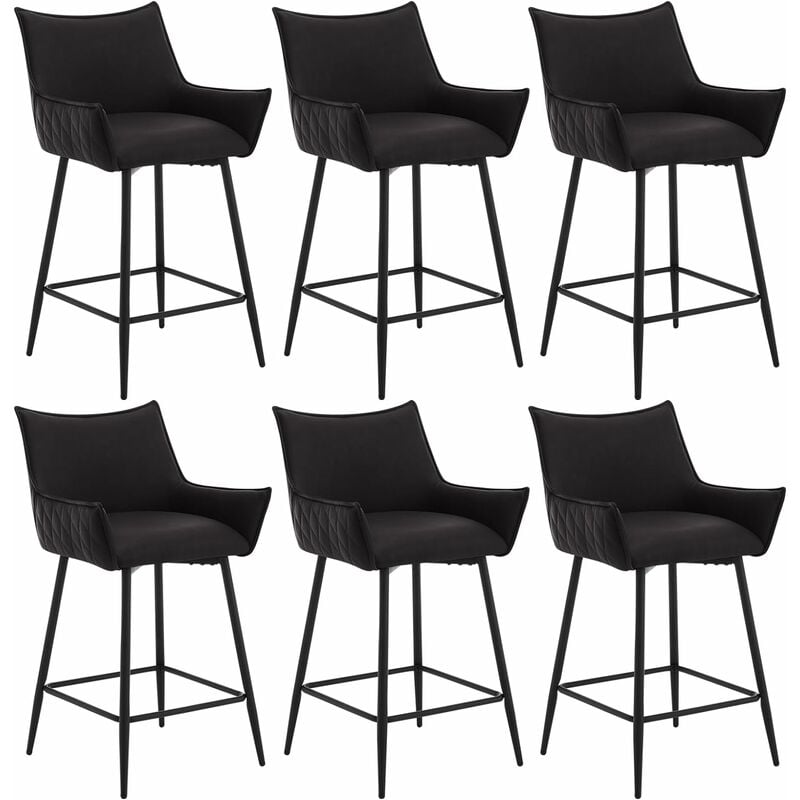 Woltu - Lot de 6 Tabourets de Bar, Tabouret Bistro Rembourré, Chaise Haute en Similicuir, Pieds en Métal, Anthracite