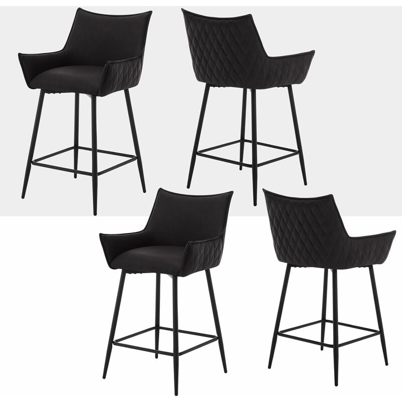 Woltu - Lot de 4 Tabourets de Bar, Tabouret Bistro Rembourré, Chaise Haute en Similicuir, Pieds en Métal, Anthracite