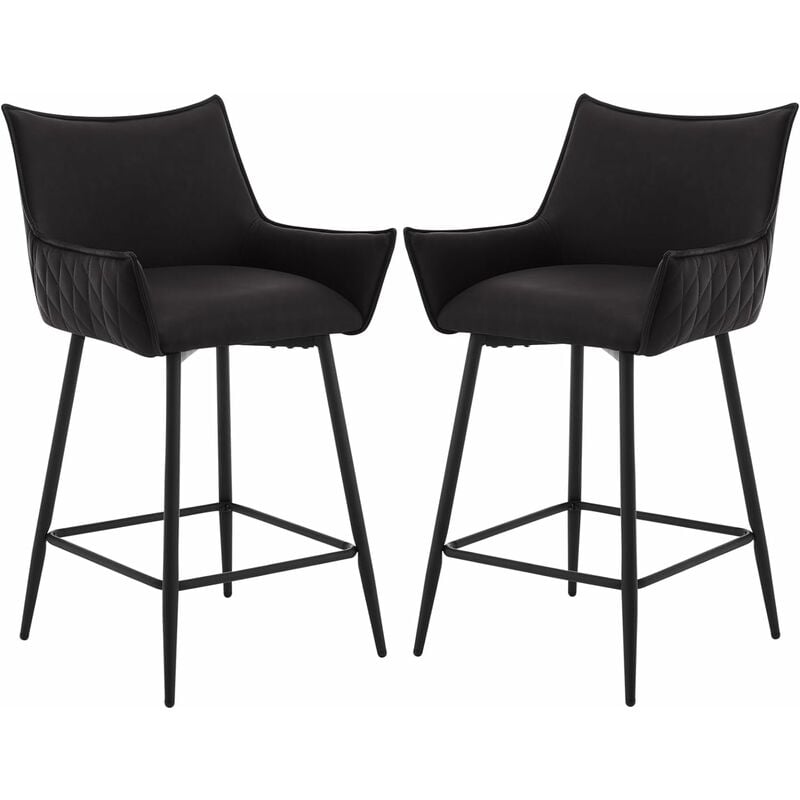 Woltu - Lot de 2 Tabourets de Bar, Tabouret Bistro Rembourré, Chaise Haute en Similicuir, Pieds en Métal, Anthracite