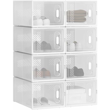 Woltu – Lot de 8 boîtes à chaussures transparentes – Pliables et empilables – Dimensions 35 x 25 x 19 cm – Rangement optimisé pour chaussures et jouets