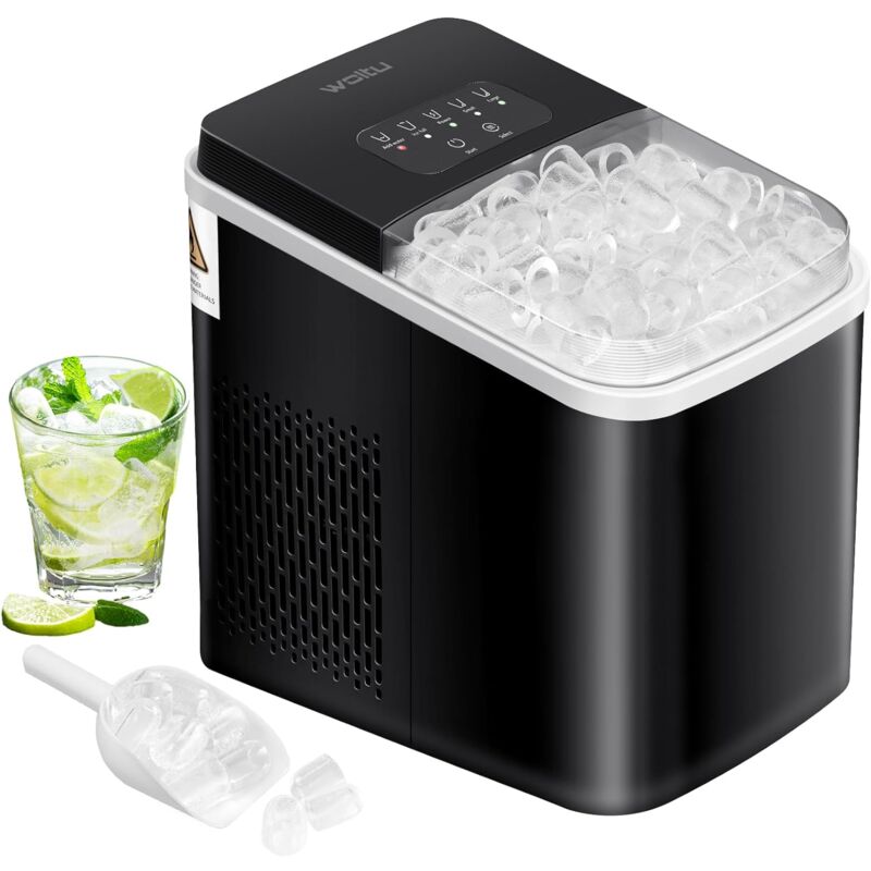 Woltu - Machine à Glaçons, 15 kg en 24 h, 9 Glaçons en 7 min, Réservoir d'eau de 1, 4L, 2 Tailles de Glaçons, Écran led, Noir