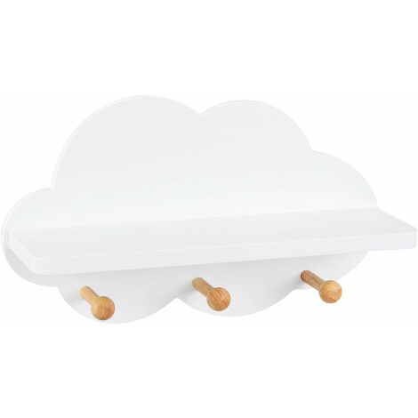 WOLTU Mensola a Nuvola. Mensola per Cameretta dei Bambini con 3 Ganci. Scaffale da Muro Portaoggetti per Bimbi. Decorazione da Parete in Legno. 36x20.5x12cm. Colore Bianco