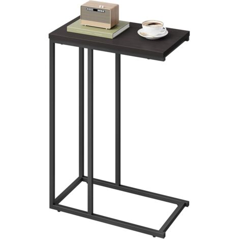 WOLTU Mesa Auxiliar Mesa de Centro Mesita de Noche Mesa Portátil Marco de Metal Tablero de Madera Haya Oscura 45x25x63.5cm
