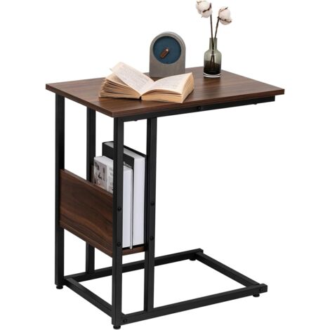 WOLTU Mesa Auxiliar Mesa de Centro Mesita de Noche Mesa Portátil Marco de Metal Tablero de Madera Mesas Nido Metal y Madera Haya Oscura 55x36x59.5cm(BxTxH)