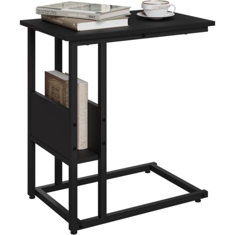 WOLTU Mesa Auxiliar Mesa de Centro Mesita de Noche Mesa Portátil Marco de Metal Tablero de Madera Mesas Nido Metal y Madera Negro 55x36x59.5cm(BxTxH)