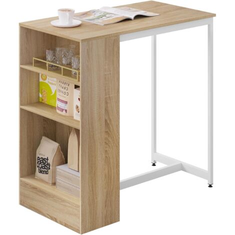 WOLTU Mesa de bar con estante lateral de 3 niveles. para comedor. salón. cocina. madera clara+blanco