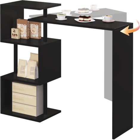WOLTU Mesa de Bar Mesa de Bistro Mesa de Comedor con 3 Estantes Giratorio Estructura de Metal MDF 134x38x112cm (WxDxH) Negro