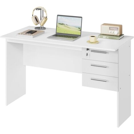 WOLTU Mesa de Ordenador Mesa de Oficina Mesa de PC Escritorio con 3 Cajones Madera 120x60x75cm Blanco
