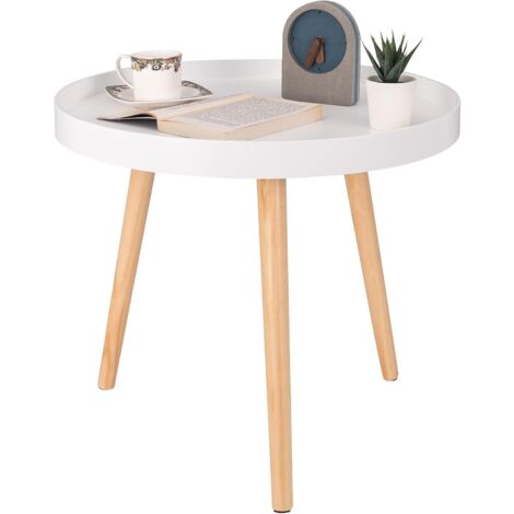 WOLTU Mesilla Auxiliar Mesitas de Noche Mesa de Centro para sofá Mesa para Cama Café Dormitorio Madera MDF Blanco 50 x 50 x 44cm