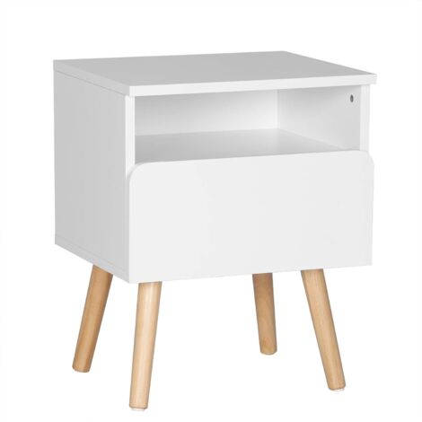 WOLTU Mesita de Noche Mesa de Centro con Cajﾨﾮn y Organizador Abierto  con Patas de Madera  Mesa para Cama cafﾨﾦ Dormitorio 40x33 5x50cm