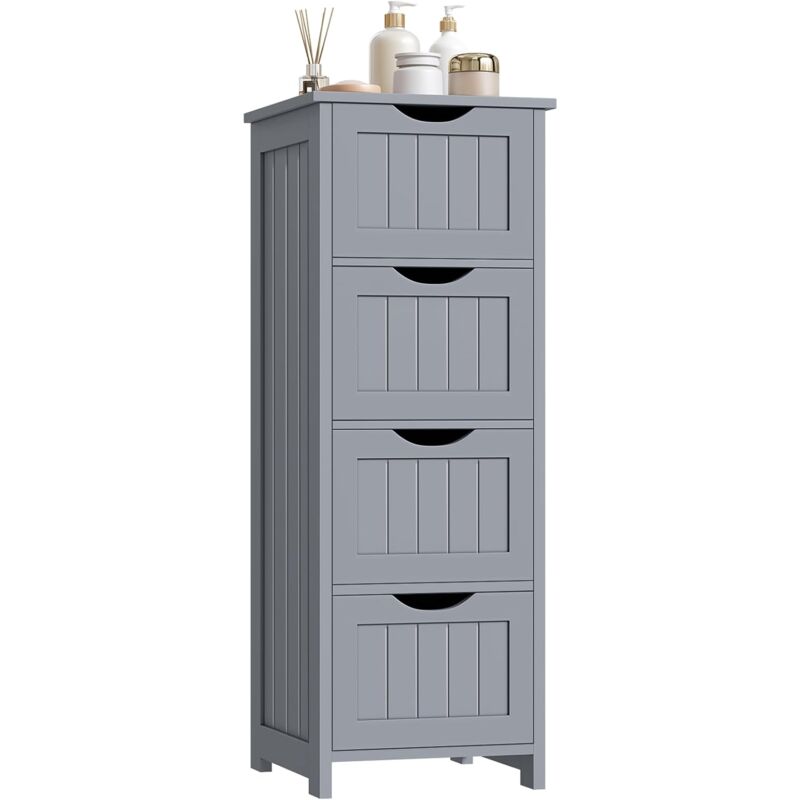 Meuble Salle de Bain Woltu Commode Salle de Bain, Commode 4 Tiroirs, Armoire Salle de Bain Rangement, Meuble de Rangement, 30x82x30cm, Gris