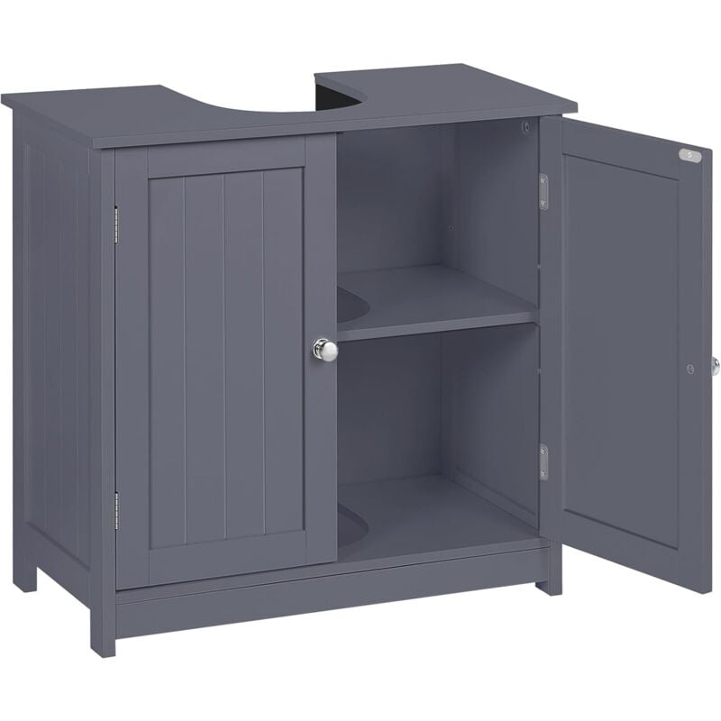 Woltu - Meuble sous lavabo, Meuble de salle de bain en bois, Meuble de rangement, Armoire de salle de bain, en mdf 60x60x30cm, Gris