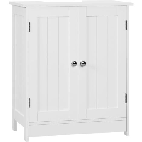 Woltu – Meuble sous vasque simple MDF blanc 50x30x60 cm – Hydrofuge et résistant à l'humidité – Étagère réglable – Charnières métalliques