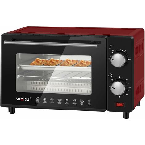 WOLTU Mini Four Électrique 10L, Petit Four à Pizza avec 4 Modes de Cuisson pour Gâteau, Poulet, Viande, Poisson, 100-230℃, Minuterie 0-60 min, 650W, Rouge