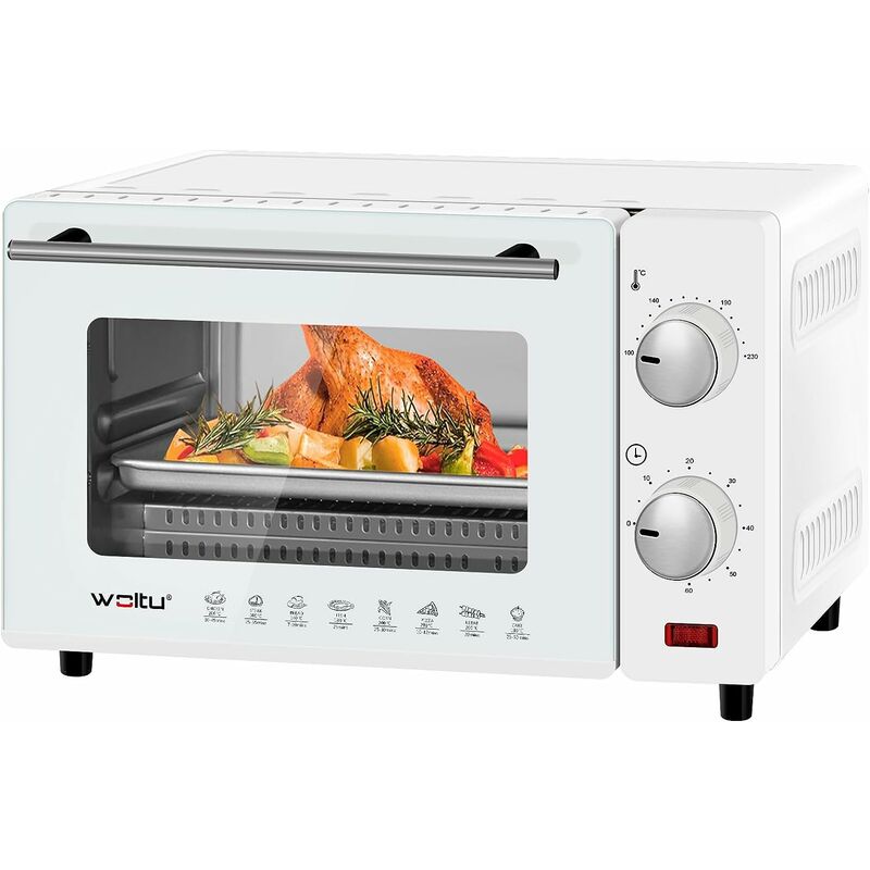 Woltu - Mini Four Électrique 10L Petit Four à Pizza avec 4 Modes de Cuisson pour Gâteau, Poulet, Viande, Poisson, 100-230℃, Minuterie 0-60 min, 650W,