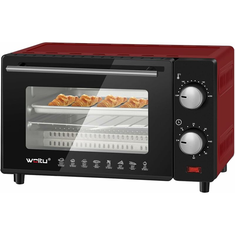 Woltu - Mini Four Électrique 10L, Petit Four à Pizza avec 4 Modes de Cuisson pour Gâteau, Poulet, Viande, Poisson, 100-230℃, Minuterie 0-60 min,