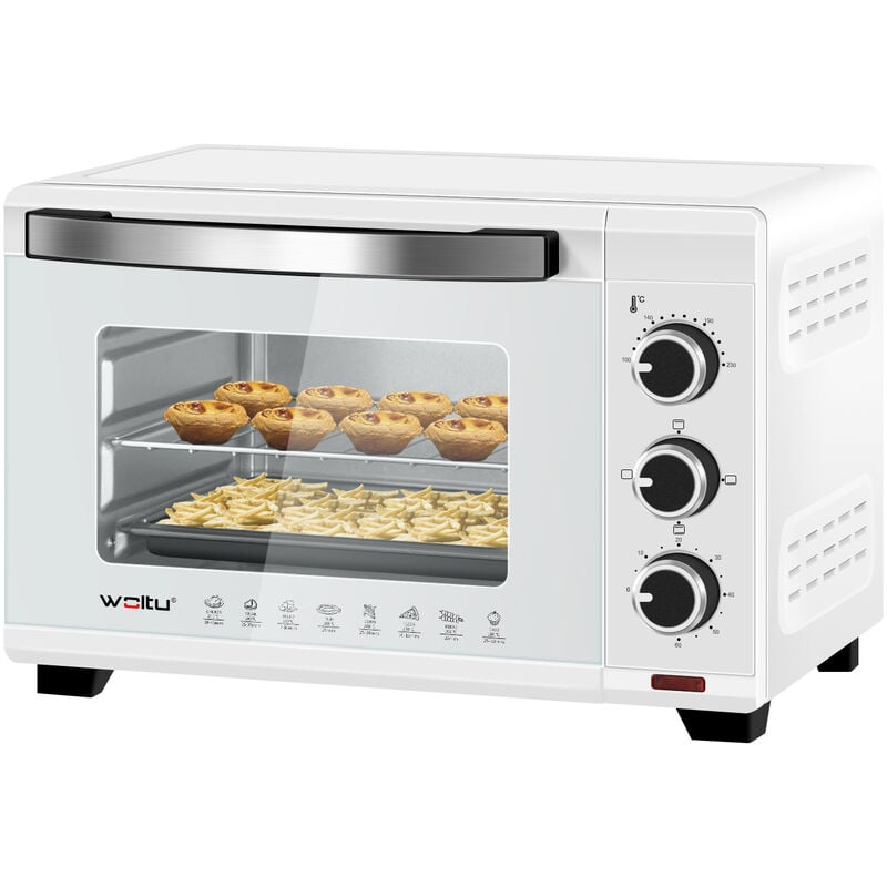 WOLTU Mini Four, Four Électrique 21 L, Minuterie 0-60 min, 100-230℃, 1280w, Porte à Double Vitrage, Blanc