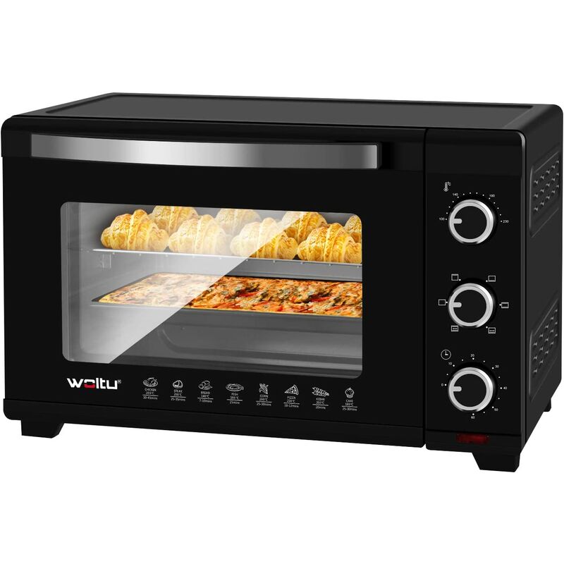 Mini four électrique avec minuterie.Four à rôtir.32 Litres. 1600 w. Noir - Woltu