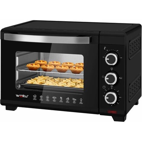 WOLTU Mini Oven 21L. Toaster Oven Electric Oven. Small Oven Countertop Oven with Knobs. 60-Minute Timer. 100-230°C Thermostat. 1280W. Double Glazed Door. Top/Bottom Heating. Black