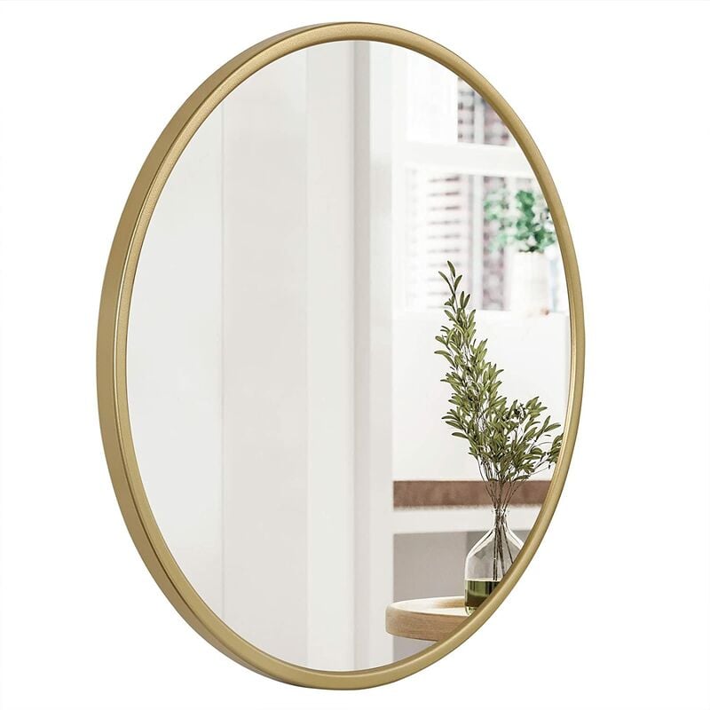 Woltu - Miroir Rond Mural 60x60cm, Cadre en Métal Doré, Miroir Décoratif pour Salle de Bain, Chambre, Salon, Couloir,