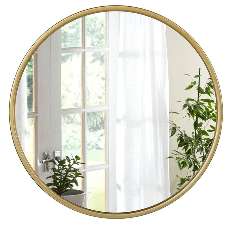 Woltu - Miroir Rond Mural 50x50cm, Cadre en Métal Doré, Miroir Décoratif pour Salle de Bain, Chambre, Salon, Couloir,
