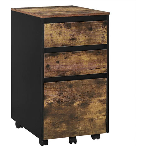 WOLTU mobiler Aktenschrank, Schrank für Aktenordner, Aufbewahrungsschrank im Büro, Büroschrank mit Rollen, Rollcontainer mit 3 Schubladen, Dunkle Eiche Schwarz, 40x70x40 cm