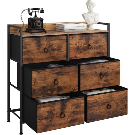 WOLTU Modern 6 Fabric Drawer Chest of Drawers Vintage Brown + Black