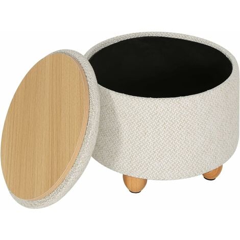 WOLTU Modern Linen Cover Round Pouffe Stool Living Room Bedroom, Cream White