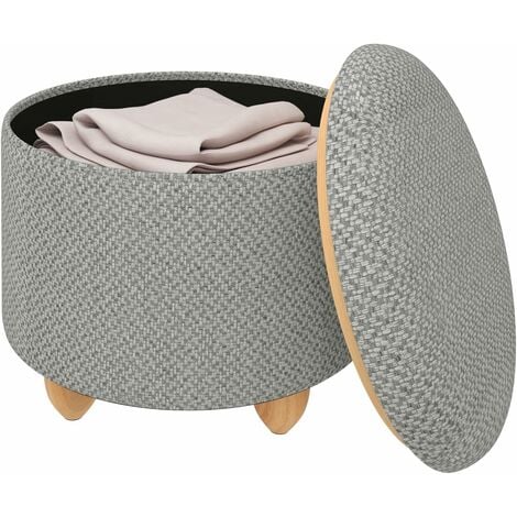 WOLTU Modern Linen Cover Round Pouffe Stool Living Room Bedroom, Light Grey