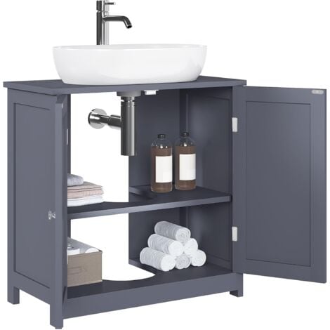 WOLTU Mueble para lavabo de baño de MDF con 2 puertas, gris