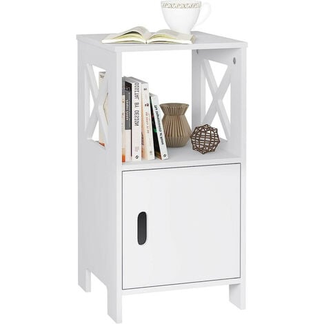 WOLTU Nachttisch schmal Weiß, Nachtschrank mit 1 offenem Fach und 1 Fach mit Tür, 30x60x30 cm, modernes Nachtkästchen, als Beistelltisch Sofatisch, für Schlafzimmer Wohnzimmer