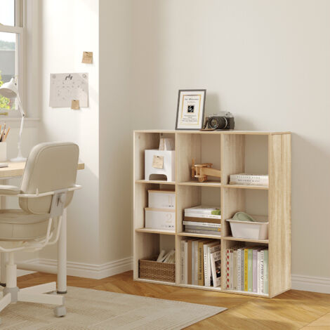 WOLTU Offenes Bücherregal, Würfelregal Bücherschrank mit 9 Fächern, freistehend Büroregal, Standregal Aufbewahrungsregal, für Wohnzimmer Schlafzimmer Büro, 94x93x29,5 cm, Helle Eiche
