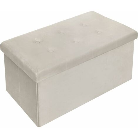 WOLTU Otomano y reposapié con Tapa Taburete Puff de Terciopelo Taburete Plegable de Almacenamiento 76x37.5x38 CM Crema