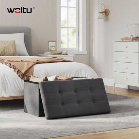 WOLTU Otomano y reposapié con Tapa Taburete Puff de Terciopelo Taburete Plegable de Almacenamiento 76x37.5x38 CM Negro A
