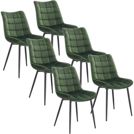 WOLTU Pack de 6 Sillas de Comedor Asiento de Terciopelo Silla Diseño Silla Tapizada Estructura Metálica Sillón con Respaldo Silla de Cocina Verde Oscuro