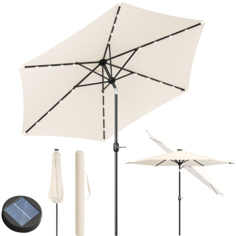 WOLTU Parasol de Jardin Extérieur avec LED Solaire, Parasol Droit Inclinable, Ø 3cm, avec Manivelle, UPF 50+, Beige
