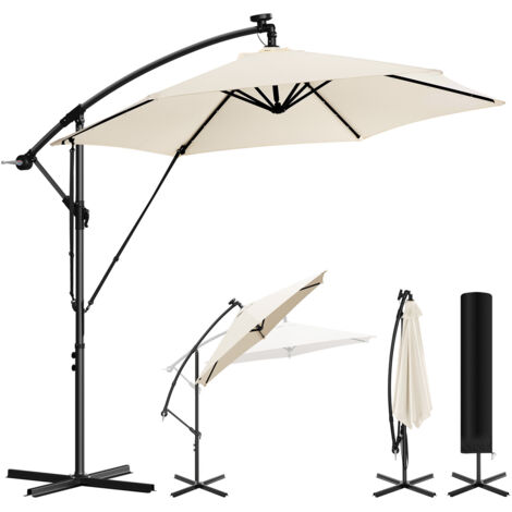 WOLTU Parasol Déporté, avec LED Solaire, Ф3m, Parasol de Jardin Extérieur, Hexagonal, Rotation à 360°, Beige