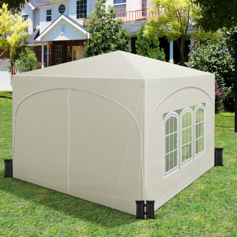WOLTU Pavillon mit 4 Seitenteilen und 4 Sandsäcke, Faltpavillon Gartenpavillon mit Halbmonddach, höhenverstellbar, mit Tragetasche, wasserfest stabil UV-Schutz, Pop Up Partyzelt Outdoor, Beige