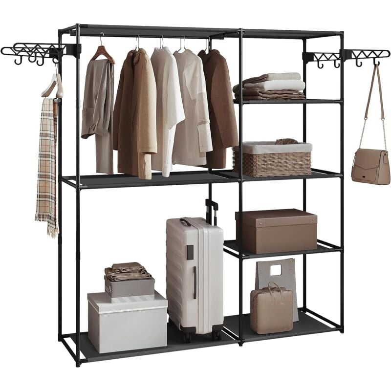 Penderie Vêtement, Armoire Chambre, Portant à Vêtement, en Métal et Tissu, 148 x 42, 5 x 166, 5 cm, Noir - Woltu